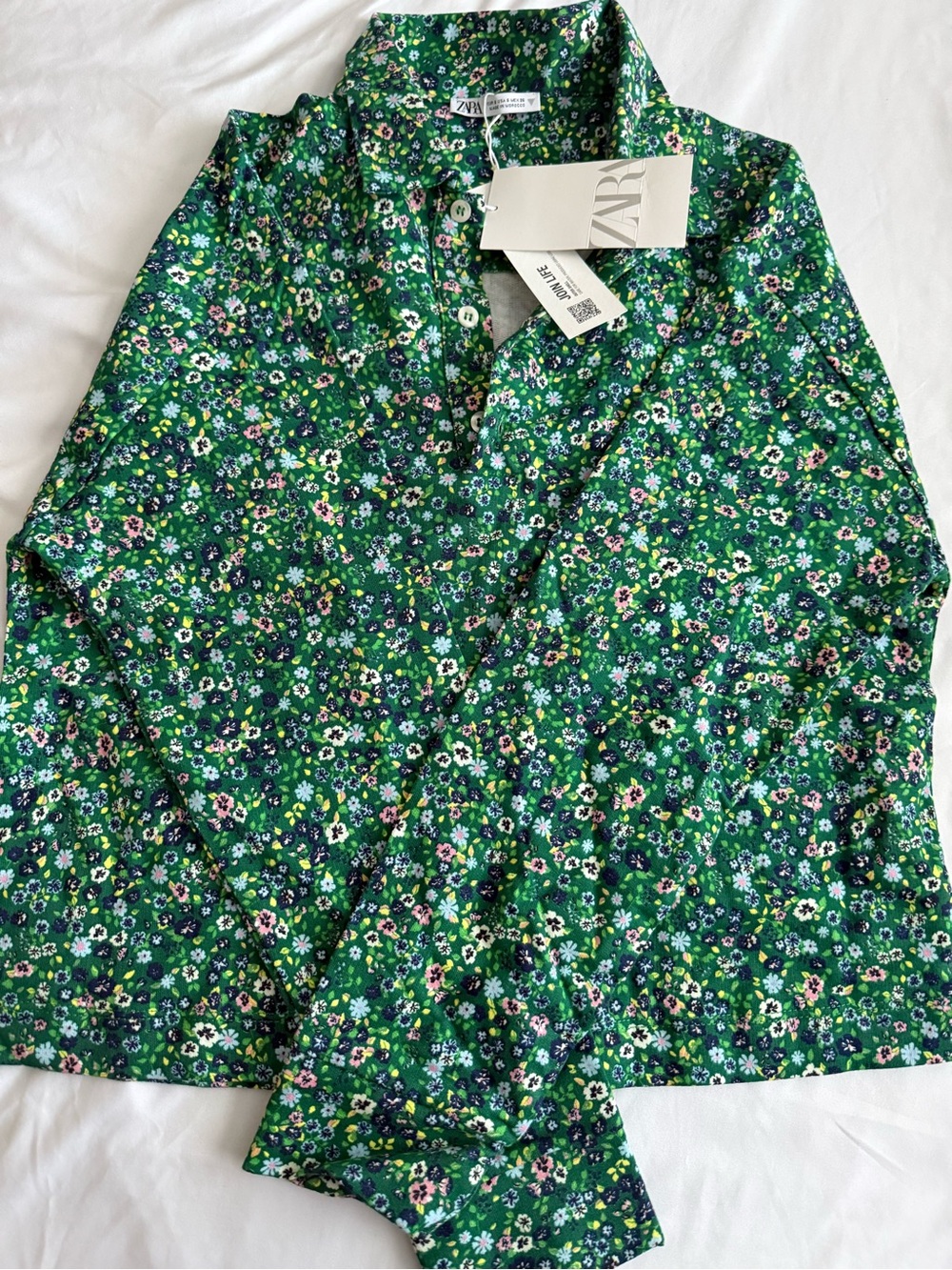Zara Green Floral Button-Up Shirt